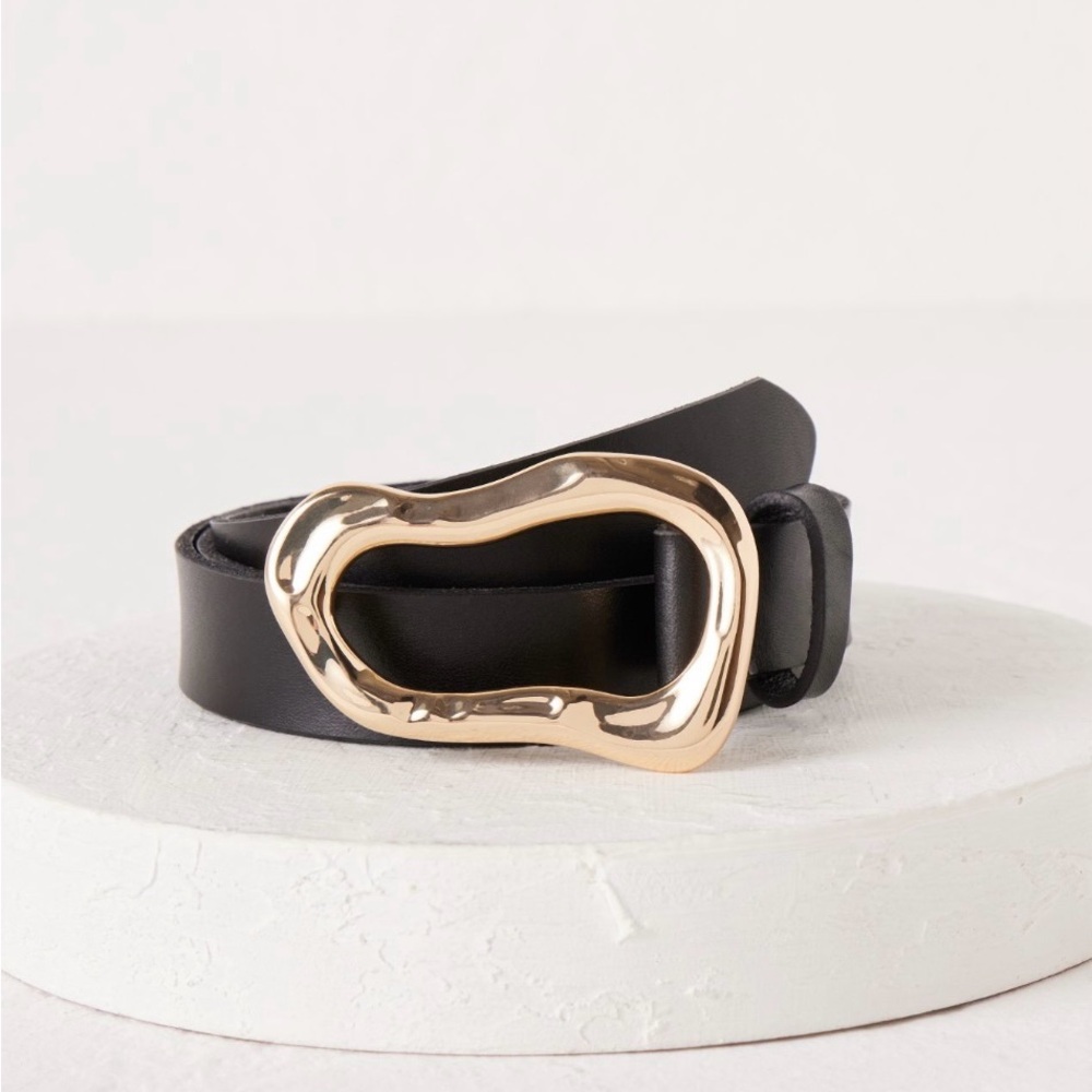 Anthropologie Black Belt with Organic Gold Buckle